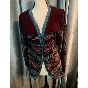 Like New multi color with beaded accents cardigan, xl. Long sleeves.